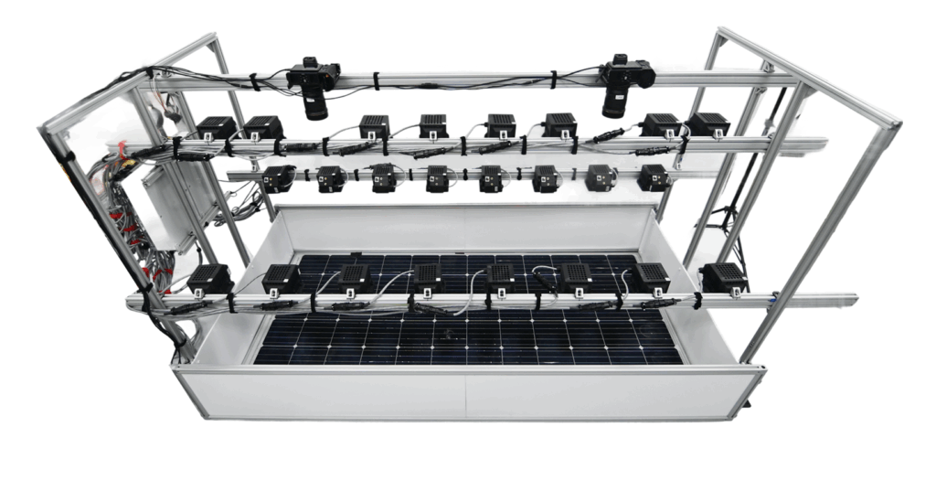 2-camera, 24-lamp PL system for sunnyside up imaging of partially assembled satellite panels